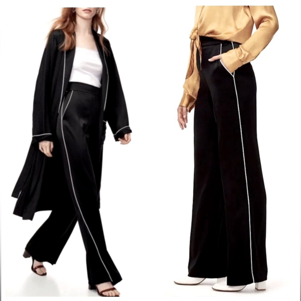 Aritzia Wilfred High Rise Wide Leg Satin Silk Trim Trousers